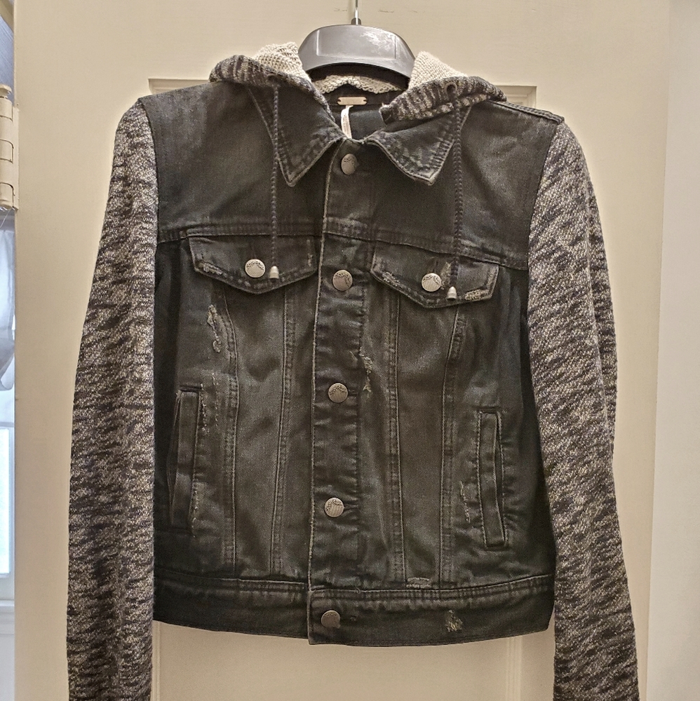NEW Free People Denim & Knit Hooded Jacket - Sz XS